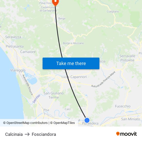 Calcinaia to Fosciandora map