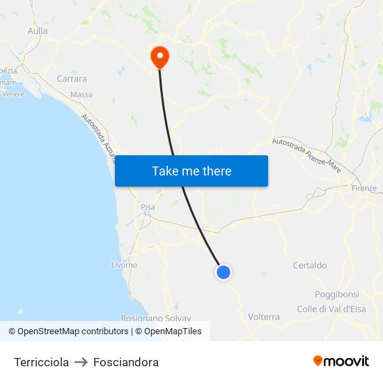 Terricciola to Fosciandora map