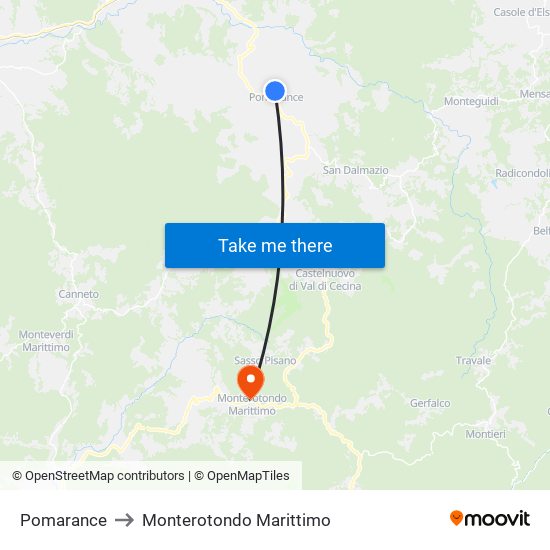 Pomarance to Monterotondo Marittimo map