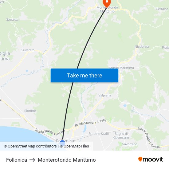 Follonica to Monterotondo Marittimo map