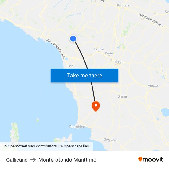 Gallicano to Monterotondo Marittimo map