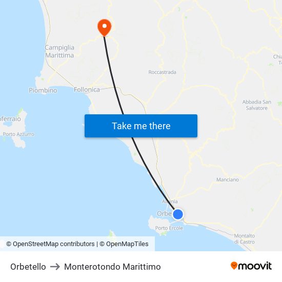 Orbetello to Monterotondo Marittimo map