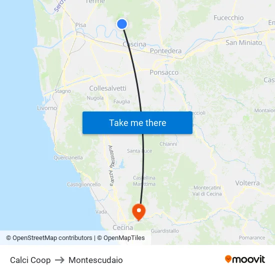 Calci Cooperative to Montescudaio map
