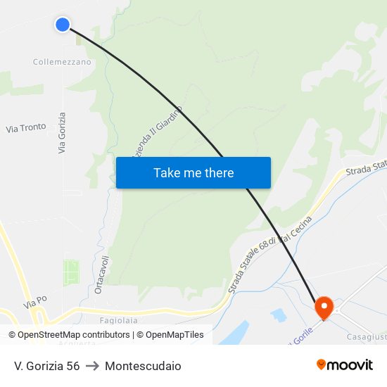 V. Gorizia 56 to Montescudaio map