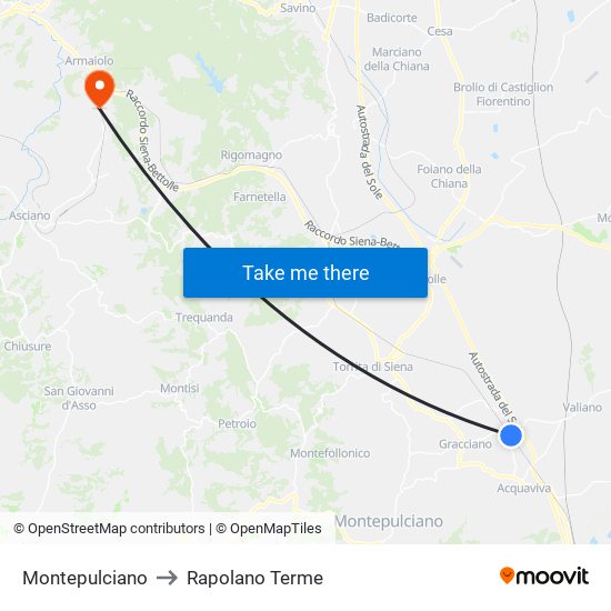 Montepulciano to Rapolano Terme map