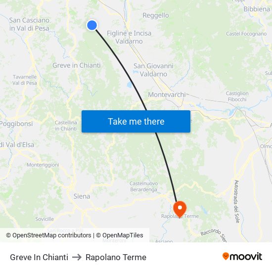 Greve In Chianti to Rapolano Terme map