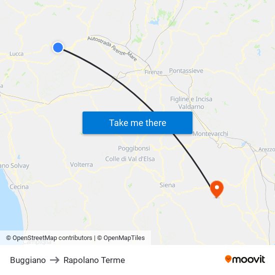 Buggiano to Rapolano Terme map