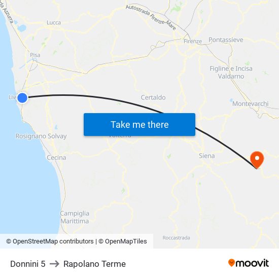 Donnini 5 to Rapolano Terme map