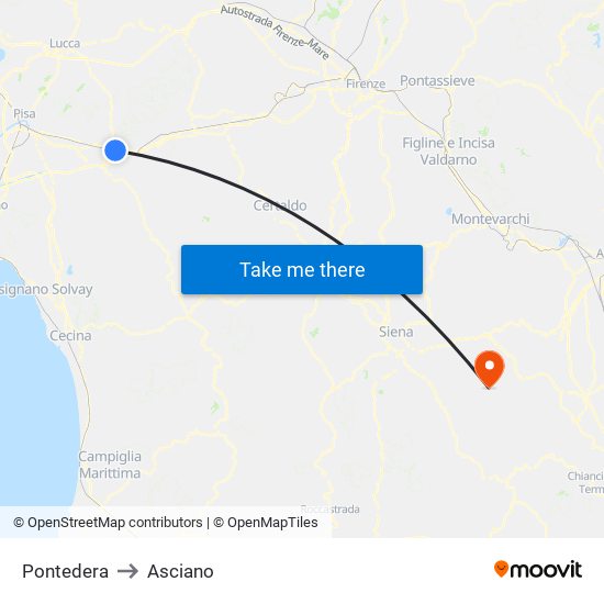 Pontedera to Asciano map