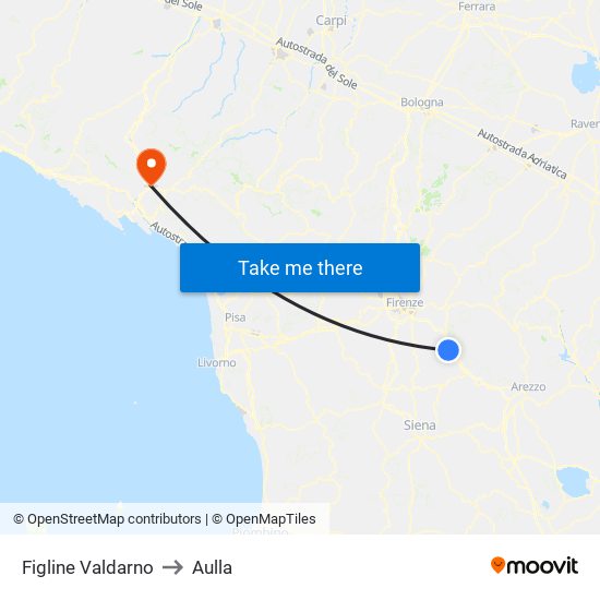 Figline Valdarno to Aulla map