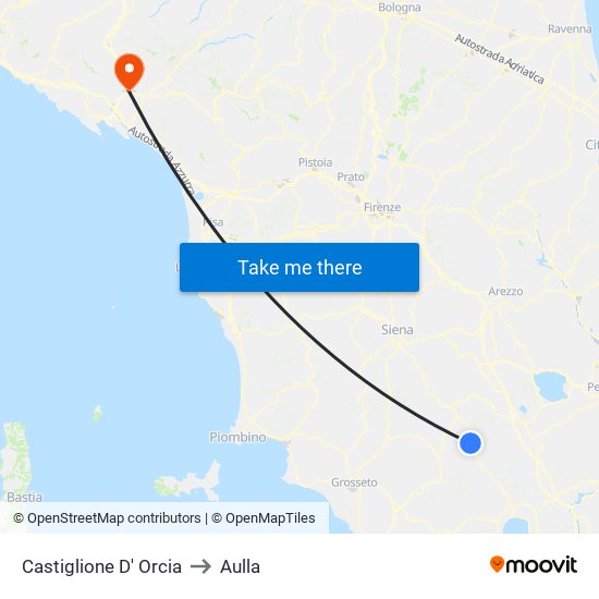 Castiglione D' Orcia to Aulla map