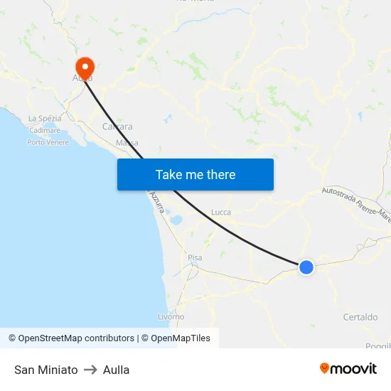 San Miniato to Aulla map