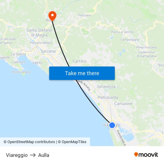 Viareggio to Aulla map