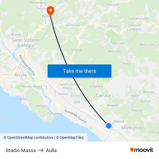 Stadio Massa to Aulla map