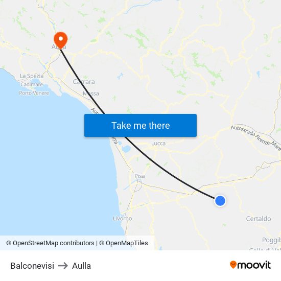 Balconevisi to Aulla map