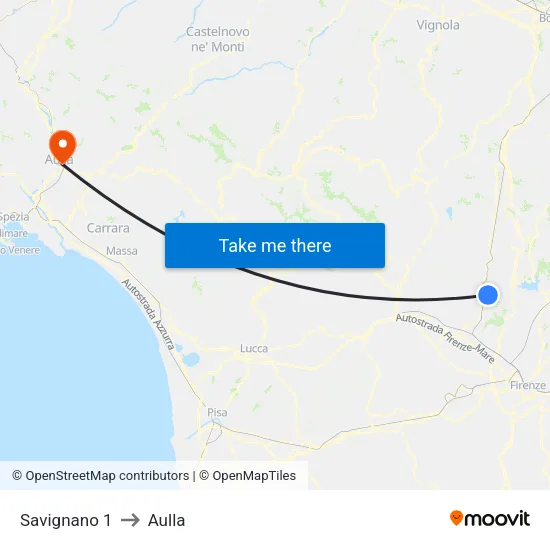 Savignano 1 to Aulla map