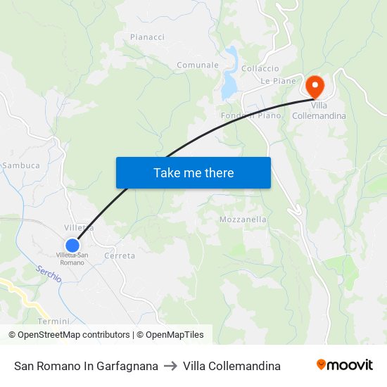 San Romano In Garfagnana to Villa Collemandina map