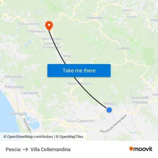 Pescia to Villa Collemandina map