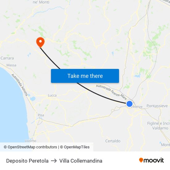Deposito Peretola to Villa Collemandina map
