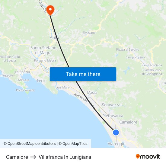 Camaiore to Villafranca In Lunigiana map