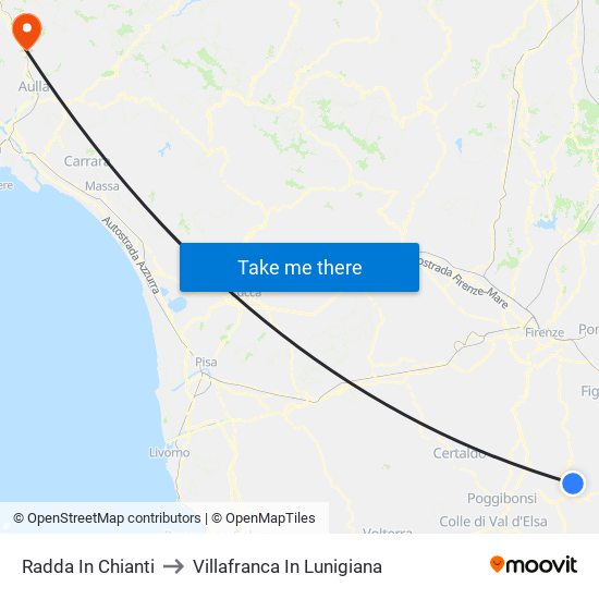 Radda In Chianti to Villafranca In Lunigiana map