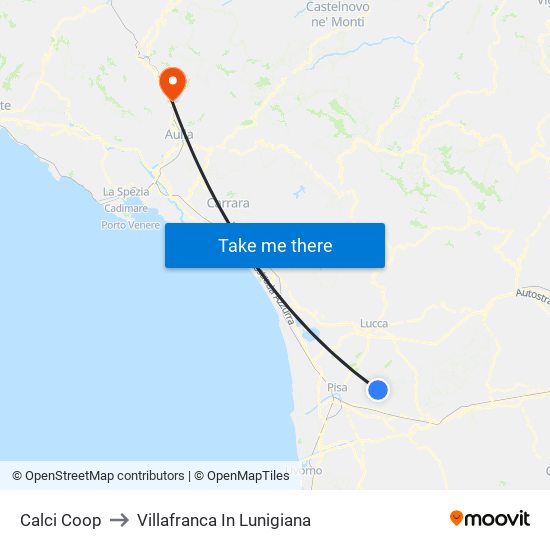 Calci Coop to Villafranca In Lunigiana map