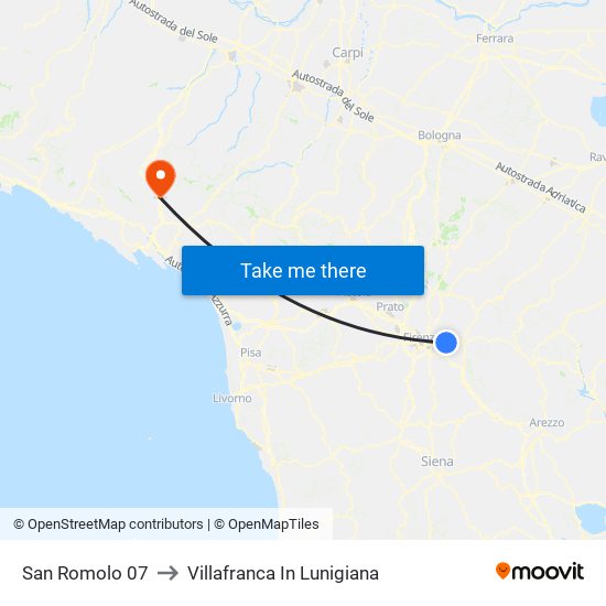 San Romolo 07 to Villafranca In Lunigiana map