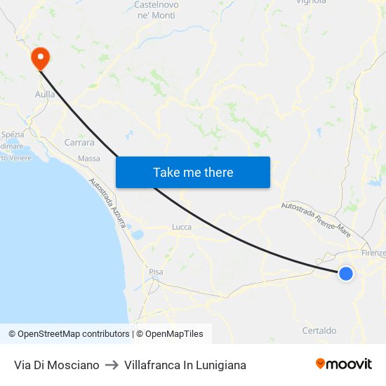 Via Di Mosciano to Villafranca In Lunigiana map