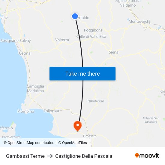 Gambassi Terme to Castiglione Della Pescaia map