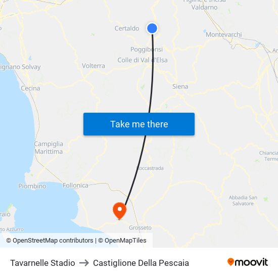 Tavarnelle Stadio to Castiglione Della Pescaia map