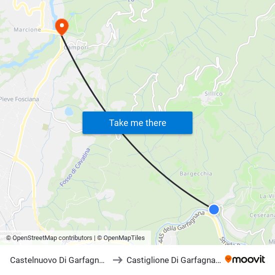 Castelnuovo Di Garfagnana to Castiglione Di Garfagnana map