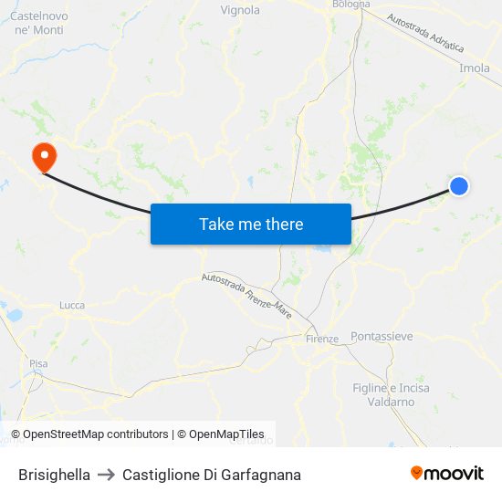 Brisighella to Castiglione Di Garfagnana map