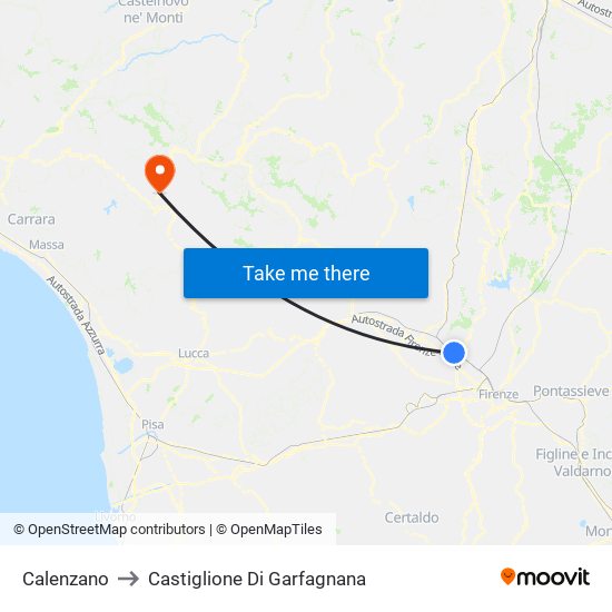Calenzano to Castiglione Di Garfagnana map