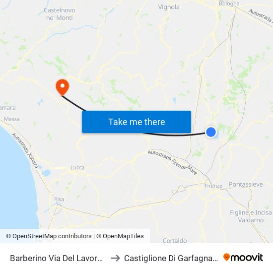 Barberino Via Del Lavoro 1 to Castiglione Di Garfagnana map
