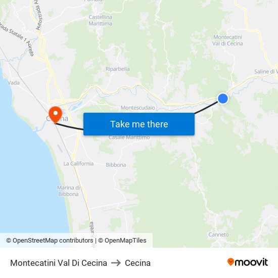 Montecatini Val Di Cecina to Cecina map