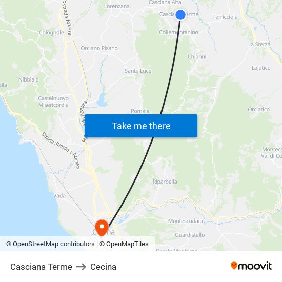 Casciana Terme to Cecina map