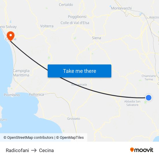 Radicofani to Cecina map