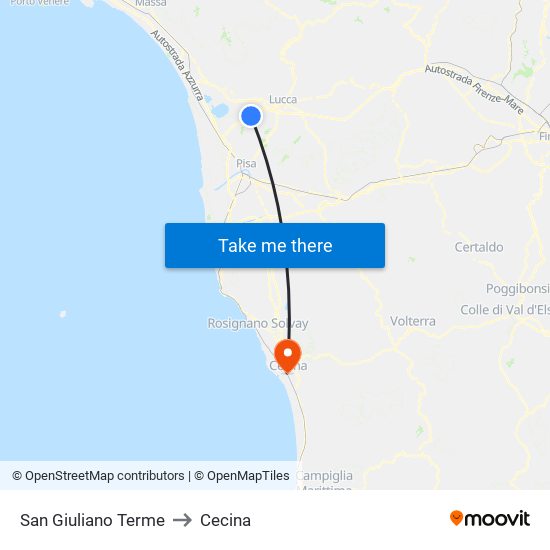 San Giuliano Terme to Cecina map