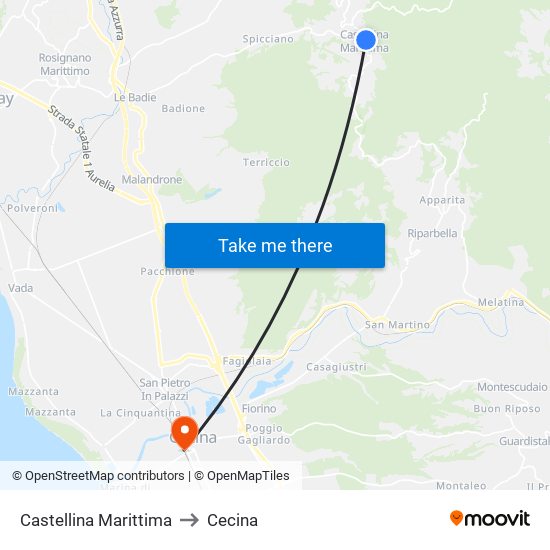 Castellina Marittima to Cecina map