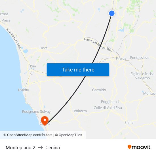 Montepiano 2 to Cecina map