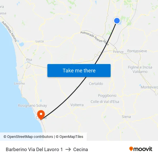 Barberino Via Del Lavoro 1 to Cecina map