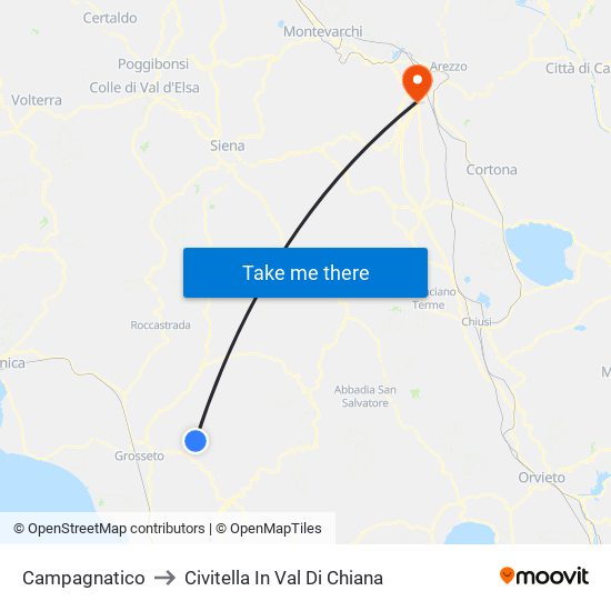 Campagnatico to Civitella In Val Di Chiana map