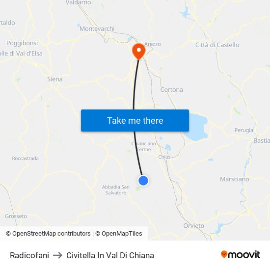 Radicofani to Civitella In Val Di Chiana map