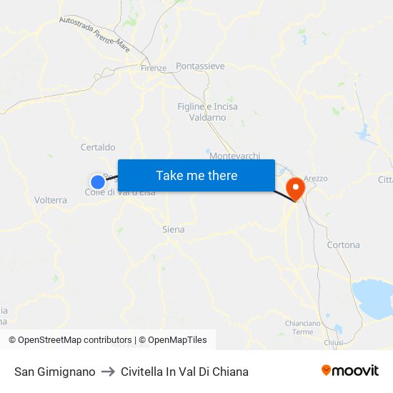 San Gimignano to Civitella In Val Di Chiana map