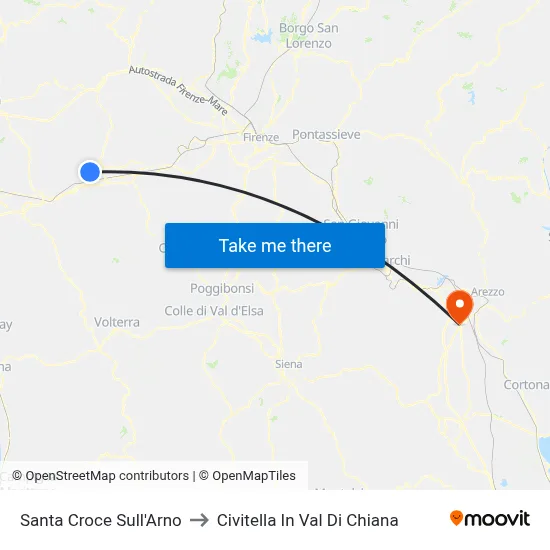 Santa Croce Sull'Arno to Civitella In Val Di Chiana map