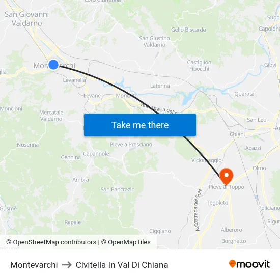 Montevarchi to Civitella In Val Di Chiana map