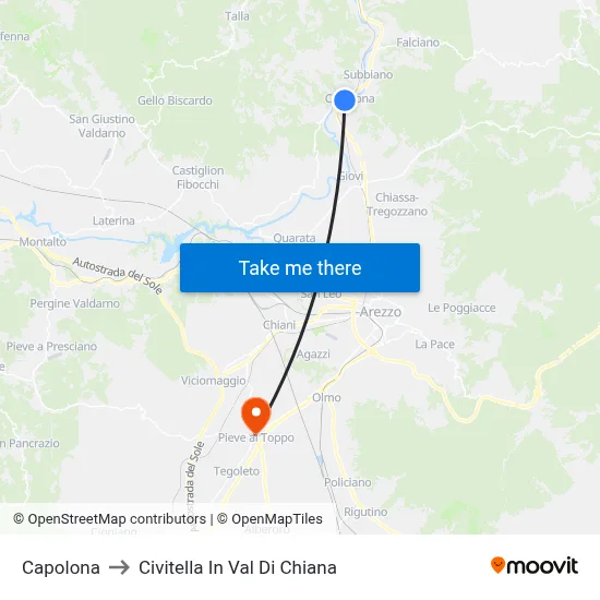 Capolona to Civitella In Val Di Chiana map