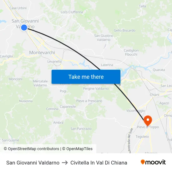 San Giovanni Valdarno to Civitella In Val Di Chiana map