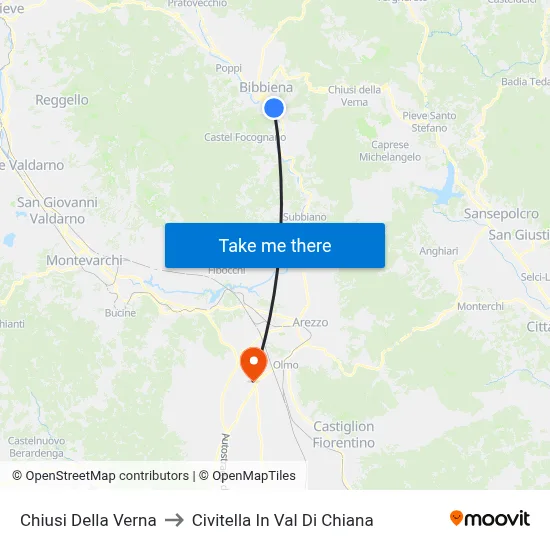 Chiusi Della Verna to Civitella In Val Di Chiana map