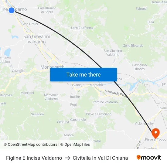 Figline and Incisa Valdarno to Civitella In Val Di Chiana map